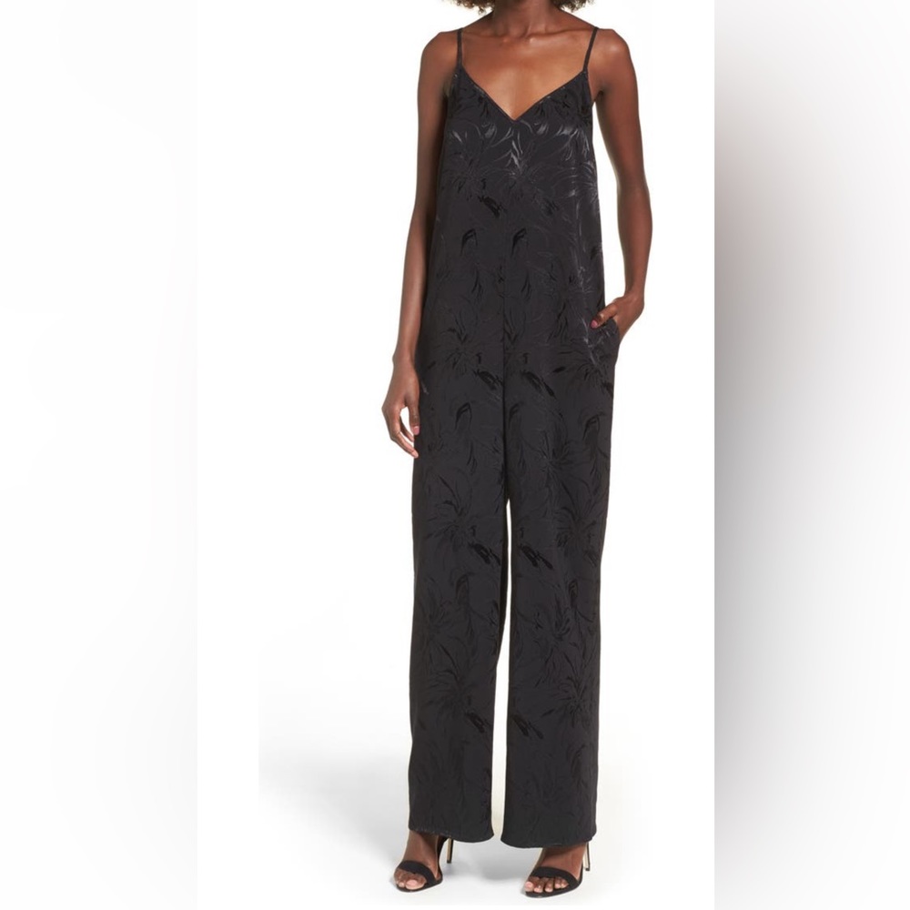 LEITH Black Jacquard Wide Leg Jumpsuit M